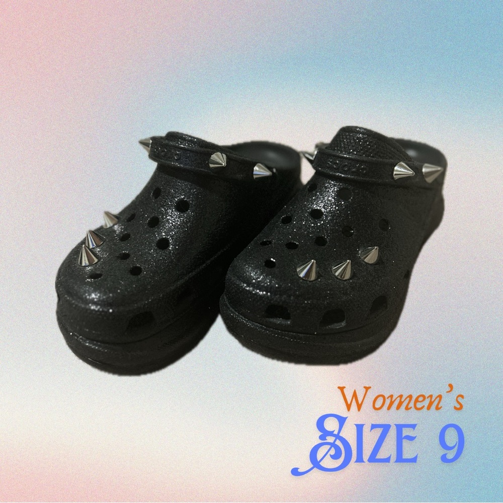 Crocs Classic Bae Stud Women’s Wedge Clogs Shoes Black Size 9